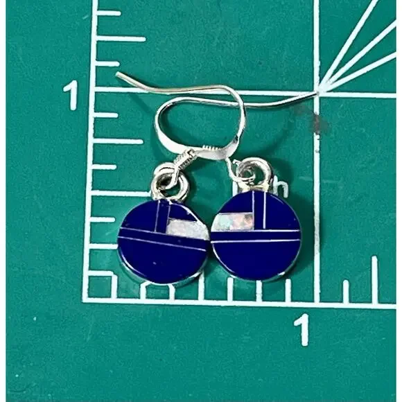 Navajo Sterling Silver Mosaic Opal Inlay Drop Earrings by Cheryl Martinez NEW